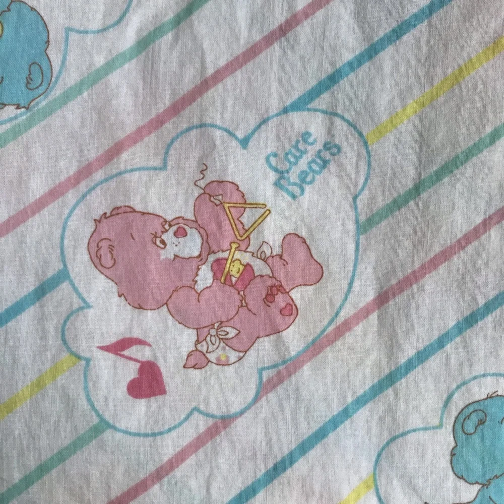 Care Bears Vintage Musical Notes Striped Crib Sheet Made in USA